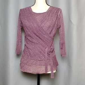 Purple and sparkly silver blouse, 3/4 length sleeve, size S/M